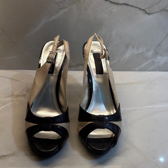 White House Black Market Black and Cream Slingback Heels - Picture 1 of 4